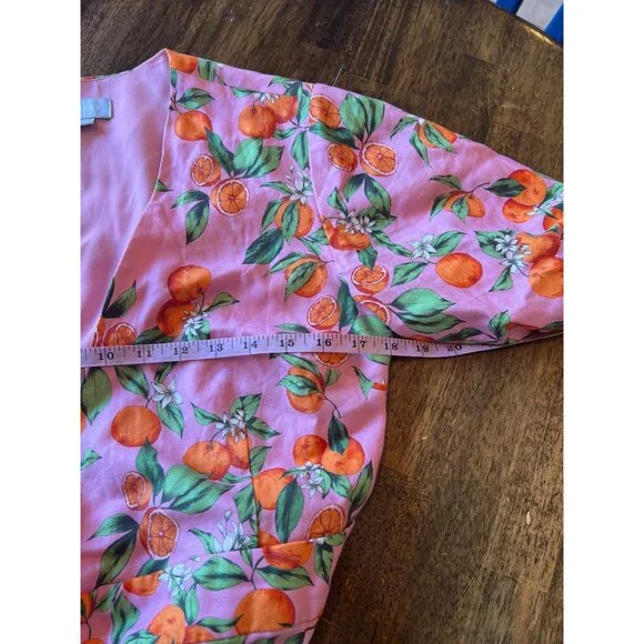 Finders Keepers Aranciata Orange Print Wrap Dress Mini Ruffle Puff Short Sleeve - Picture 7 of 10